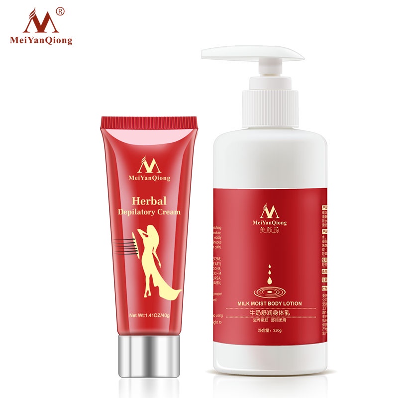 Bộ kem tẩy lông và sữa dưỡng thể MeiYanQiong không đau giúp dưỡng ẩm làm mềm và trắng da (40g)+(250g)