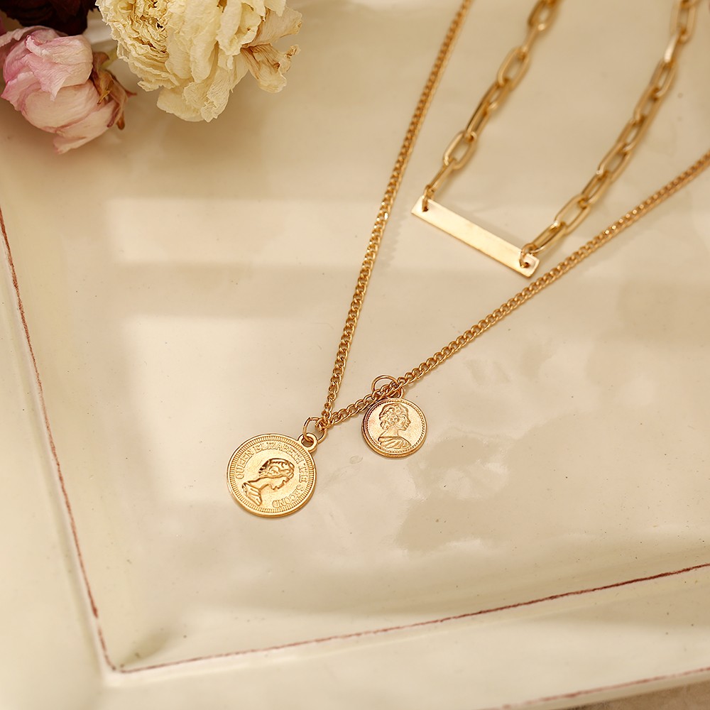 vòng cổ Hợp Kim Nhiều Lớp Mặt Hình Đồng Xu Xinh Xắn