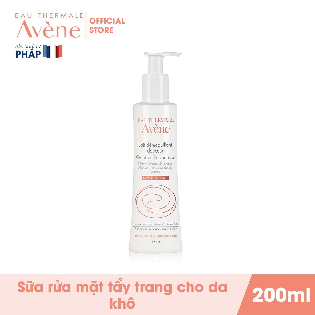 [MẪU MỚI 2021] Sữa rửa mặt tẩy trang Avène Gentle Milk Cleanser dành cho da khô 200ml