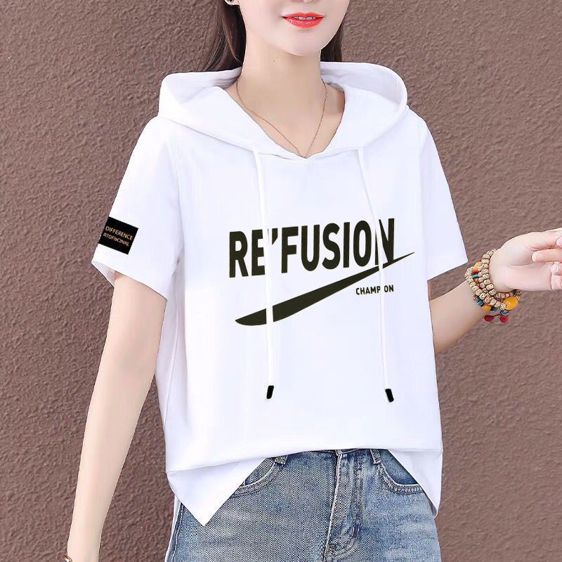 Áo Hoodie ngắn tay 100% cotton phong cách Hàn Quốc cho nữ | BigBuy360 - bigbuy360.vn