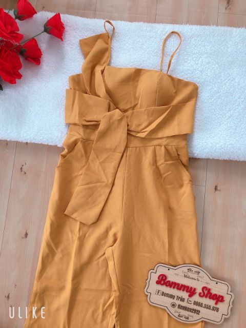 Jumpsuit dài ống suông 2 dây nơ xoắn ngực Cao Cấp