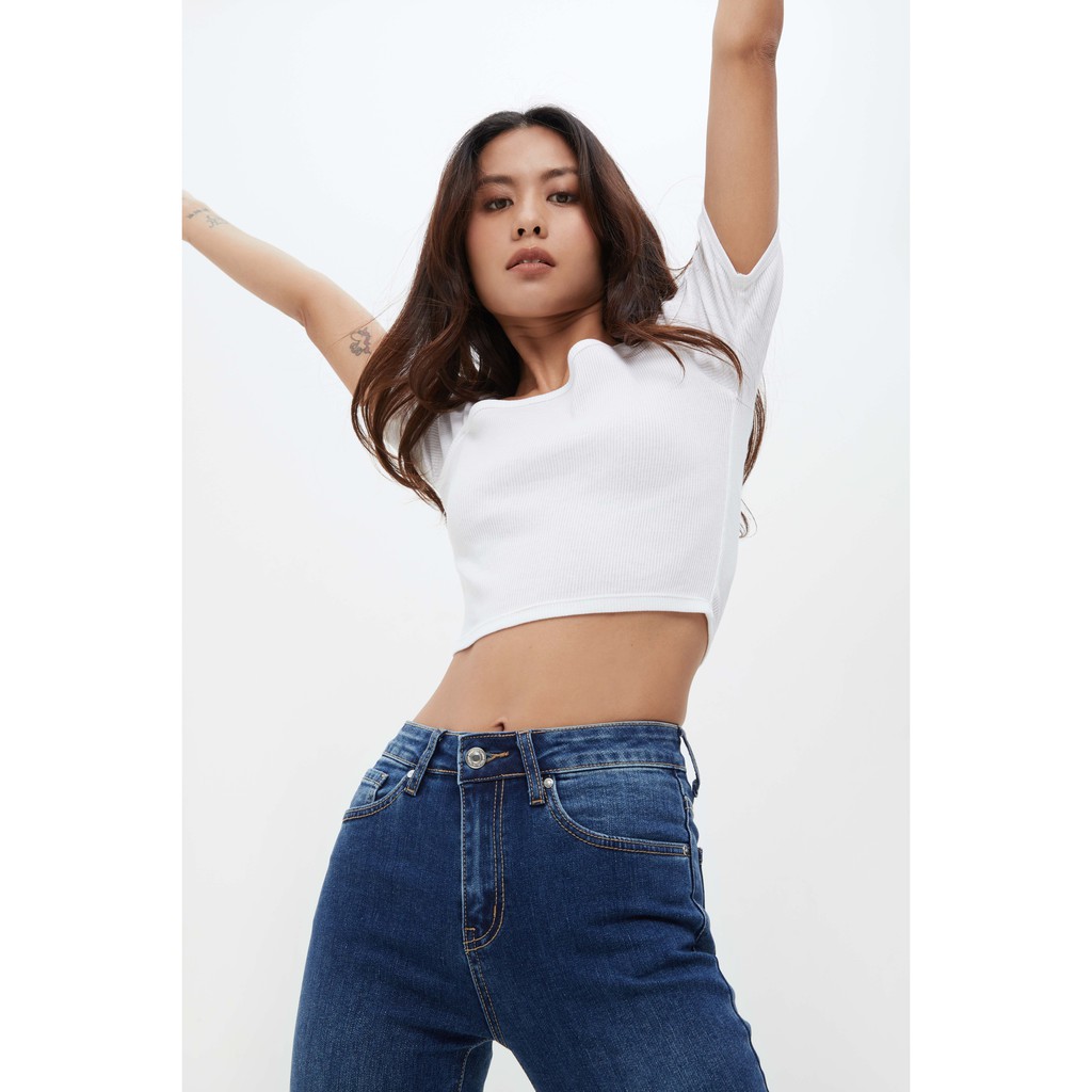 TheBlueTshirt - Áo thun Croptop Nữ - Neckline - Cutout Rib Cotton Top