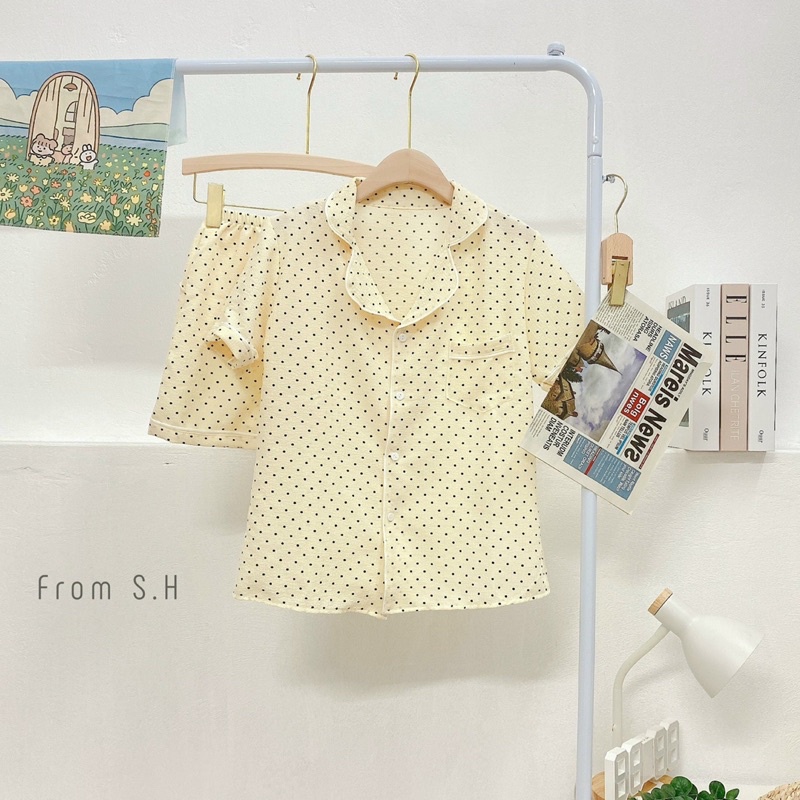 [SẴN HÀNG/ẢNH THẬT] Bộ mặc nhà pijama ngắn xô đũi đũi xốp Hàn Quốc