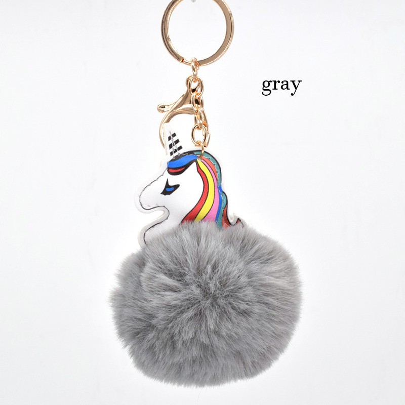 IELGY Móc Chìa Khóa Bằng Da PU Hình Kỳ Lân Và Bóng Lông Dễ Thương
