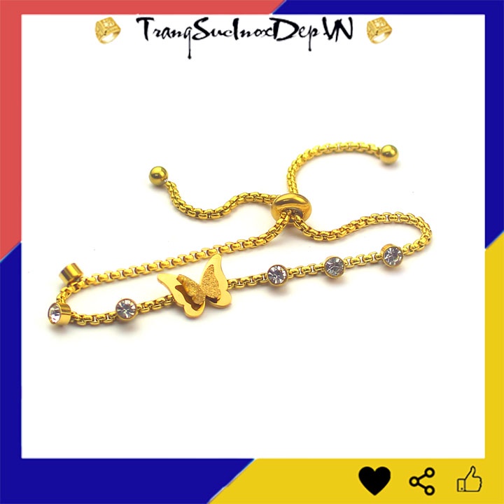 Lắc tay nữ titan cao cấp màu vàng kiểu rút hồ điệp màu vàng sang trọng, quý phái