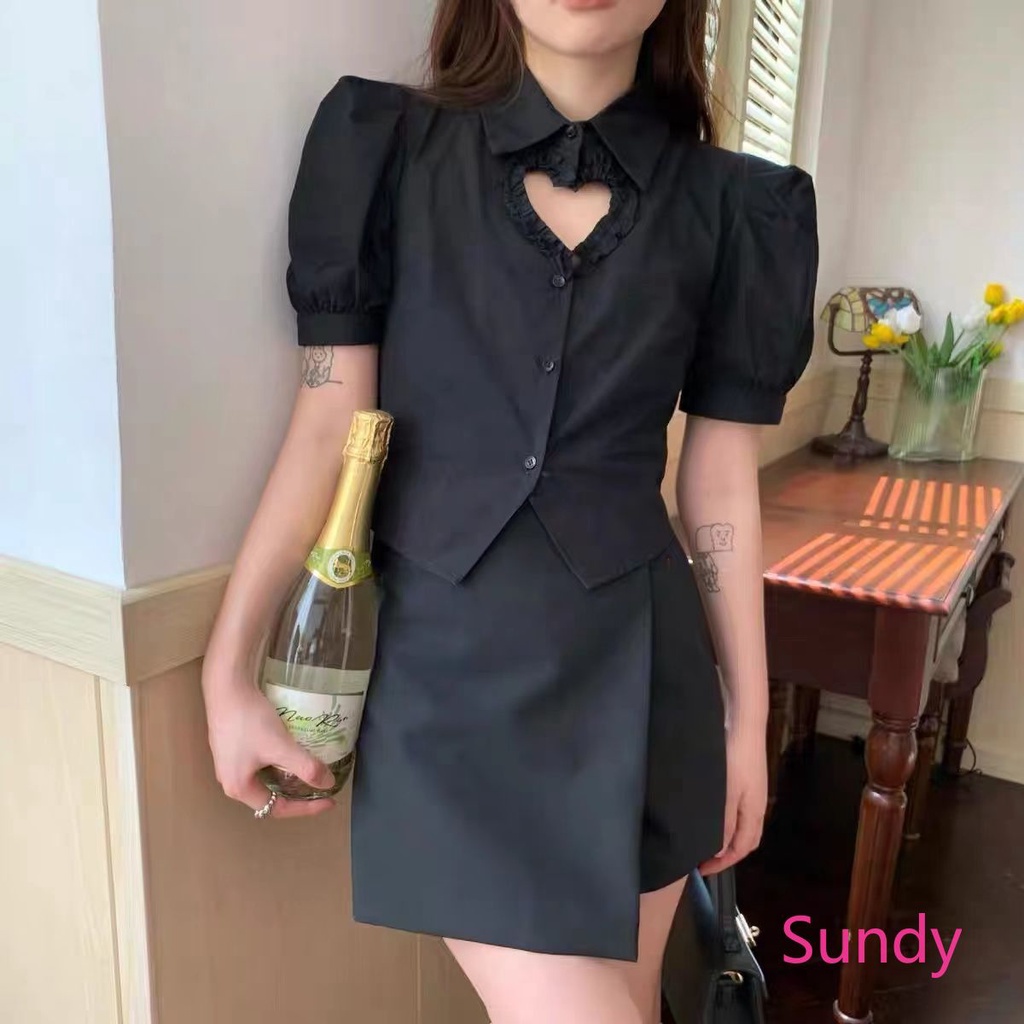 Áo Sơ Mi Cổ Bẻ Phối Ren Họa Tiết Trái Tim Ngọt Ngào Thời Trang Mùa Hè Cho Nữ