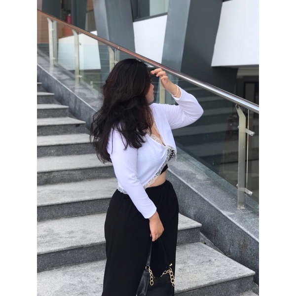áo croptop BIGSIZE , áo khoác viền ren xinh xắn nhẹ nhàng cho nàng mũm mĩm , trắng AKVT