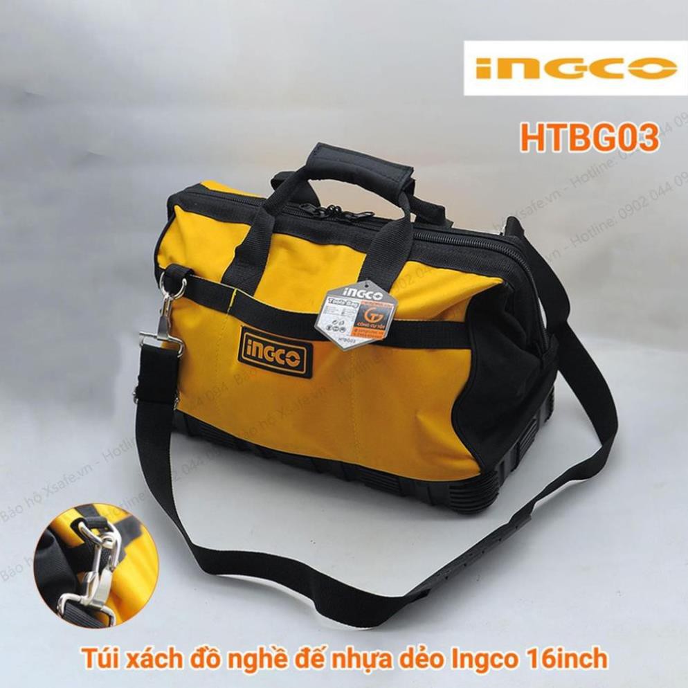 Túi đồ nghề Ingco HTBG03 16 inch đế nhựa chống mài mòn, vải chống thấm / túi đựng dụng cụ đa năng cơ khí, điện lạnh