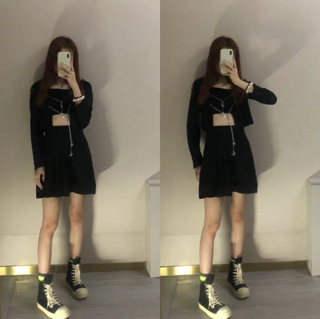 (Sẵn S) Áo thun cardigan croptop phối xích bươm bướm phong cách ulzzang trẻ trung cá tính