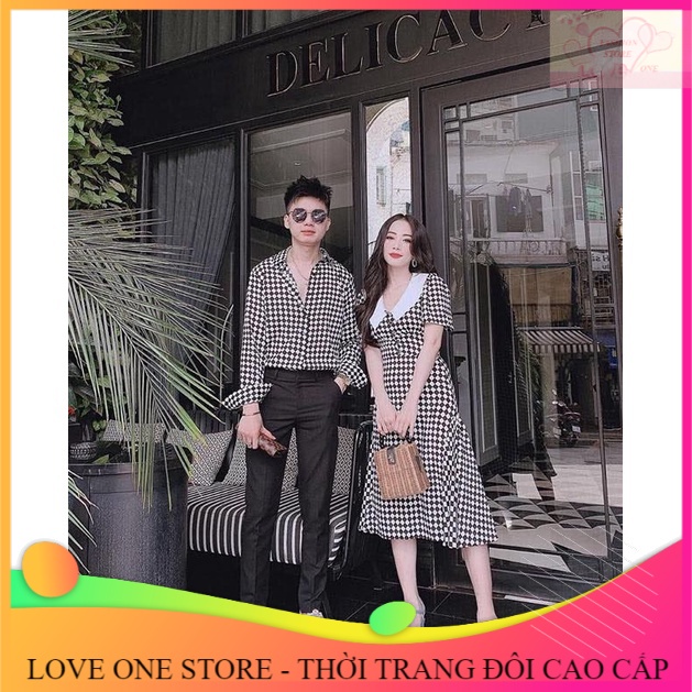 Set cặp đôi sơ mi váy sọc siêu đẹp, chất liệu vải kate lụa Nhật cao cấp siêu mềm mịn, thoáng mát - Love one shop