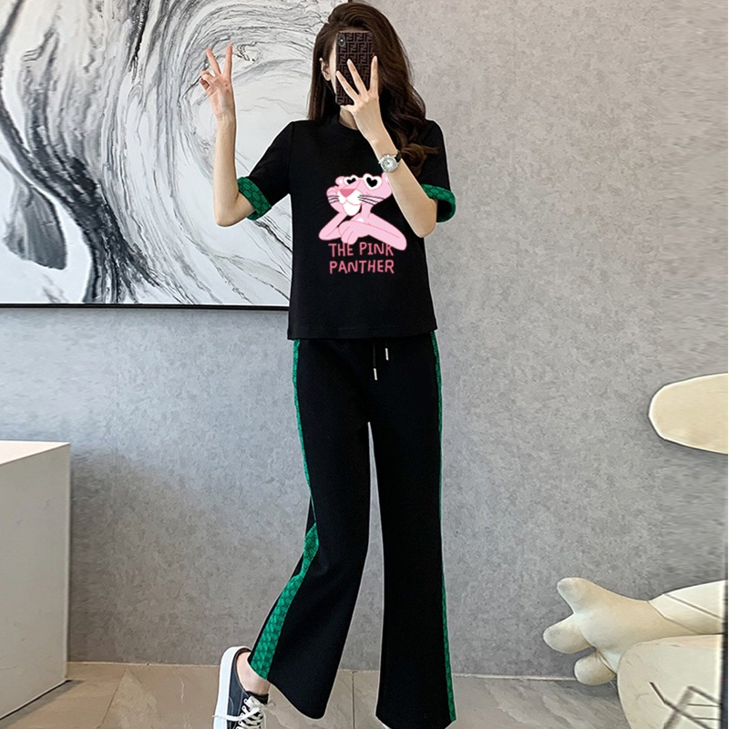 Bộ Đồ Thể Thao Áo Thun Dáng Rộng In Hoạt Hình Phối Quần Dài Thời Trang Mùa Hè Năng Động