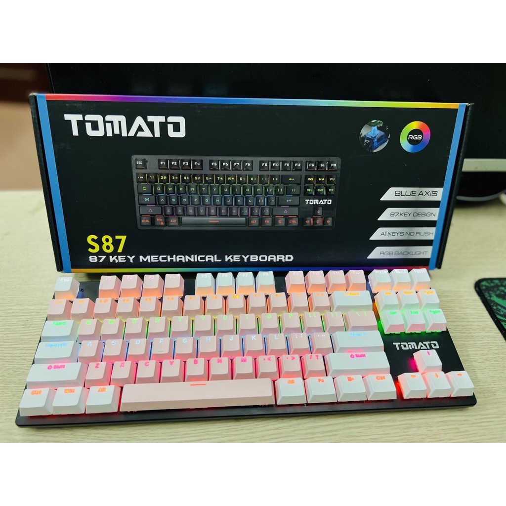 SIEU KHUYẾN MẠI bàn phím cơ Tomato S87 TKL màu xám , bàn phím mini có led
