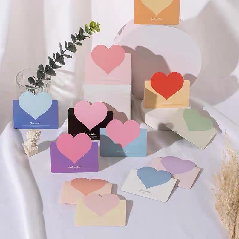 Thiệp cảm ơn hình trái tim tone pastel Hàn Quốc