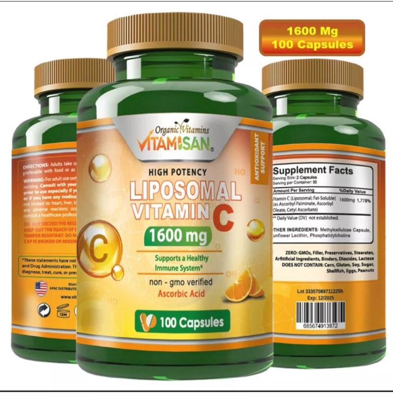 Viên Uống Bổ Sung Liposomal Vitamin C 1600mg Trắng Da, Chống Lão Hóa, Tăng Cường Miễn Dịch Organic Vitamisan 100v