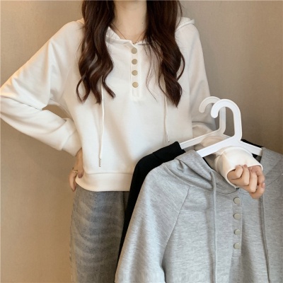 Áo hoodie kiểu croptop tay dài phong cách Hàn Quốc trẻ trung thời trang dành cho nữ