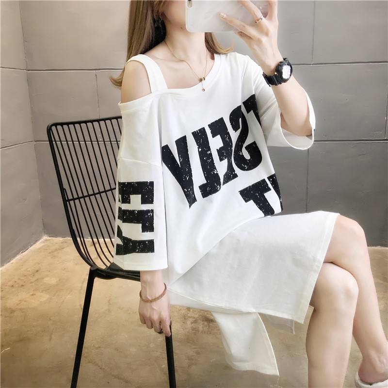 Váy maxi nữ Váy dáng dài Váy suông Harajuku Bf phong cách phụ nữ ăn mặc lỏng lẻo cộng với kích thước béo mm tr