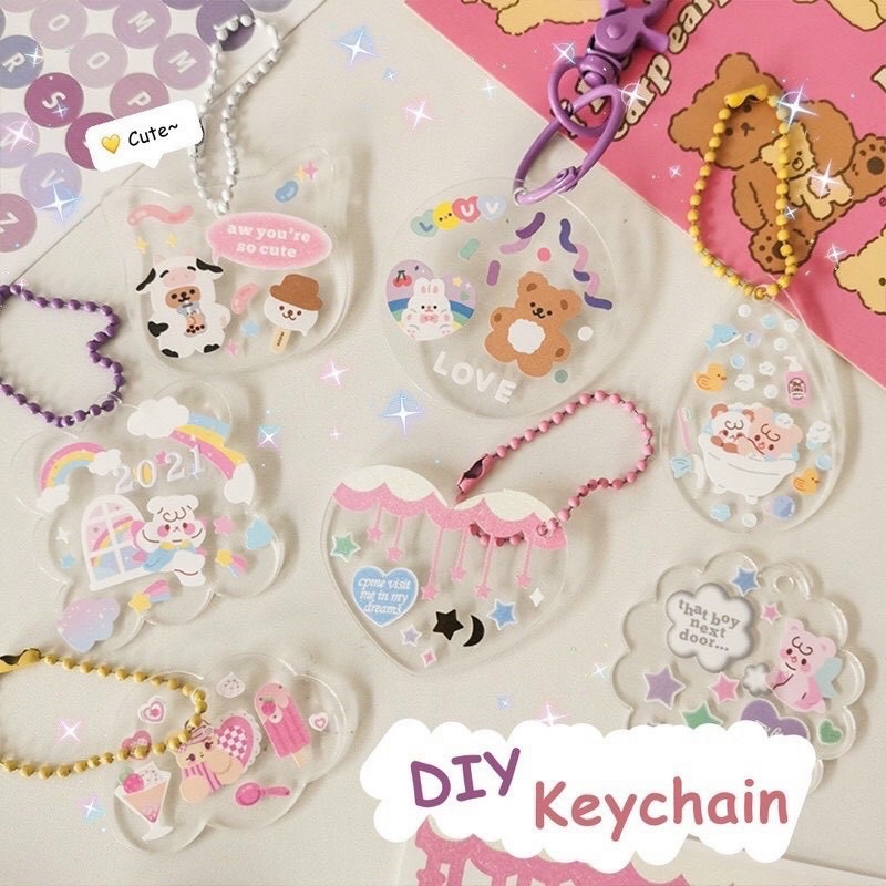 Bộ DIY 2 Móc Khoá Dễ Thương Tặng Kèm Sticker
