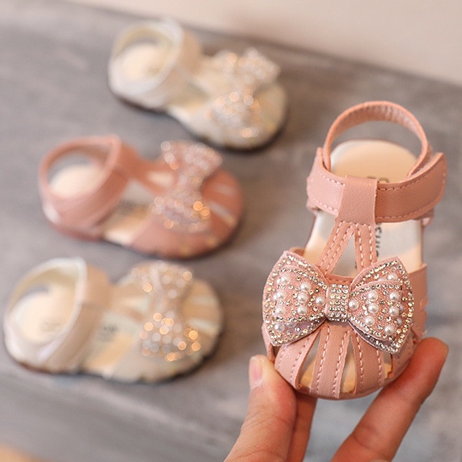 Rọ đính nơ tập đi, sandal nơ tập đi cho bé gái đế mềm đính nơ đá xinh xắn cho bé 0 đến 5 tuổi Mã A10
