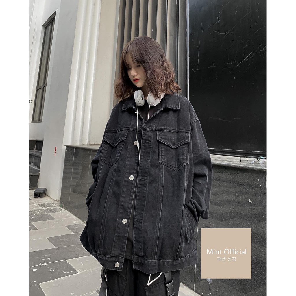 Áo khoác bò màu đen dáng dài rộng