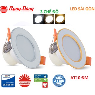 Đèn LED Downlight âm trần đổi màu 3W Rạng Đông AT10L ĐM 60/3W, Viền mạ màu vàng, bạc tinh tế