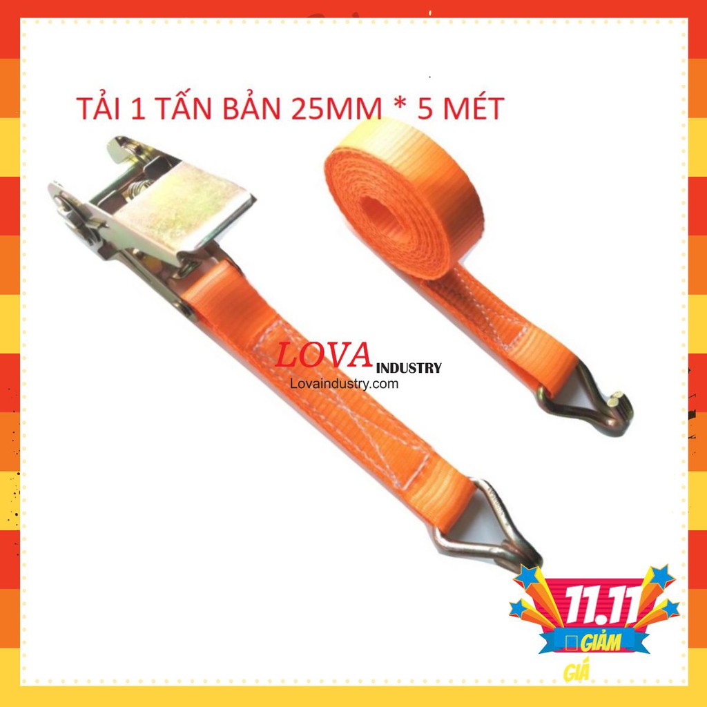 (Bán Chạy) Dây Cảo Hàng Tăng Đơ Bản 25mm x 5 Mét 1 Tấn