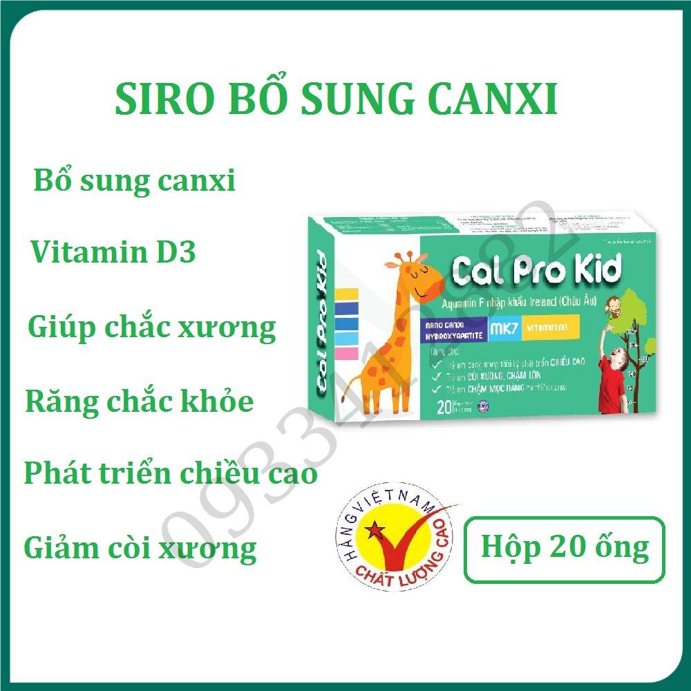 Canxi Cal Prokid Hộp 20 ống x 10ml bổ sung canxi, vitamin D3, giúp xương, răng chắc khỏe. Hỗ trợ phát triển chiều cao