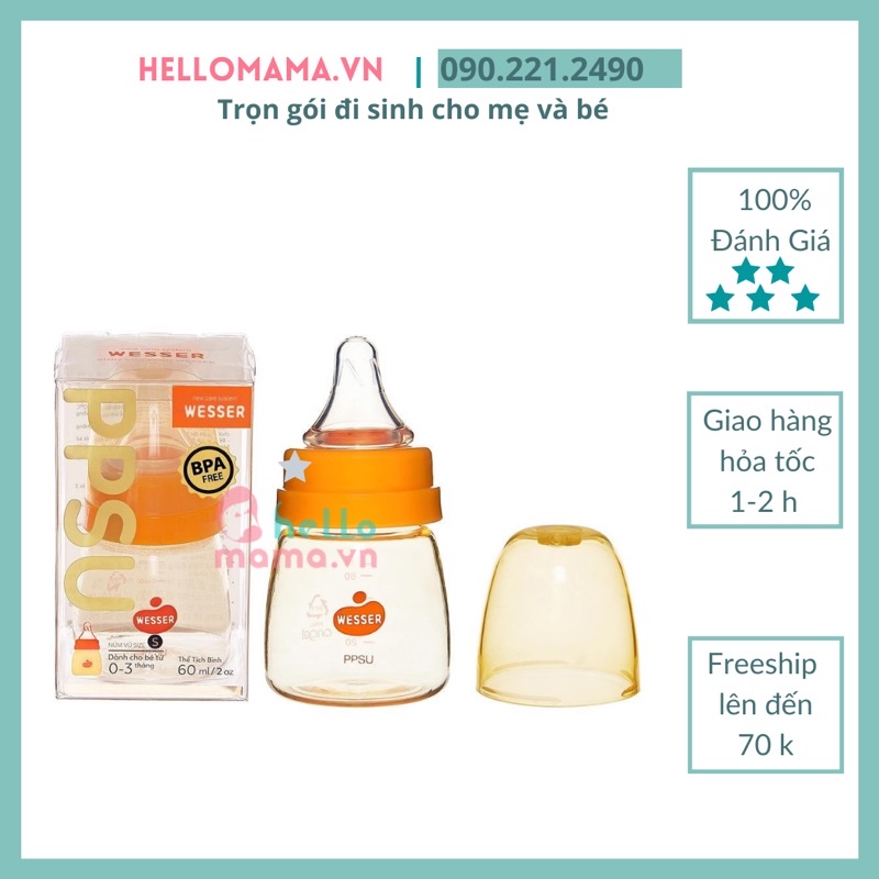 Bình Sữa Wesser PPSU/PP Kháng Khuẩn 60ML-140ML