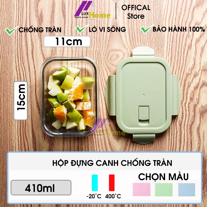 [Màu Pastel] Hộp đựng thức ăn, đựng canh chống tràn bằng thủy tinh chịu nhiệt, dung tích 410ml, dùng được lò vi sóng