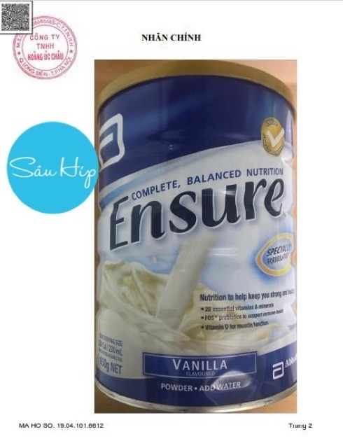 SỮA ENSURE ÚC HỘP 850G