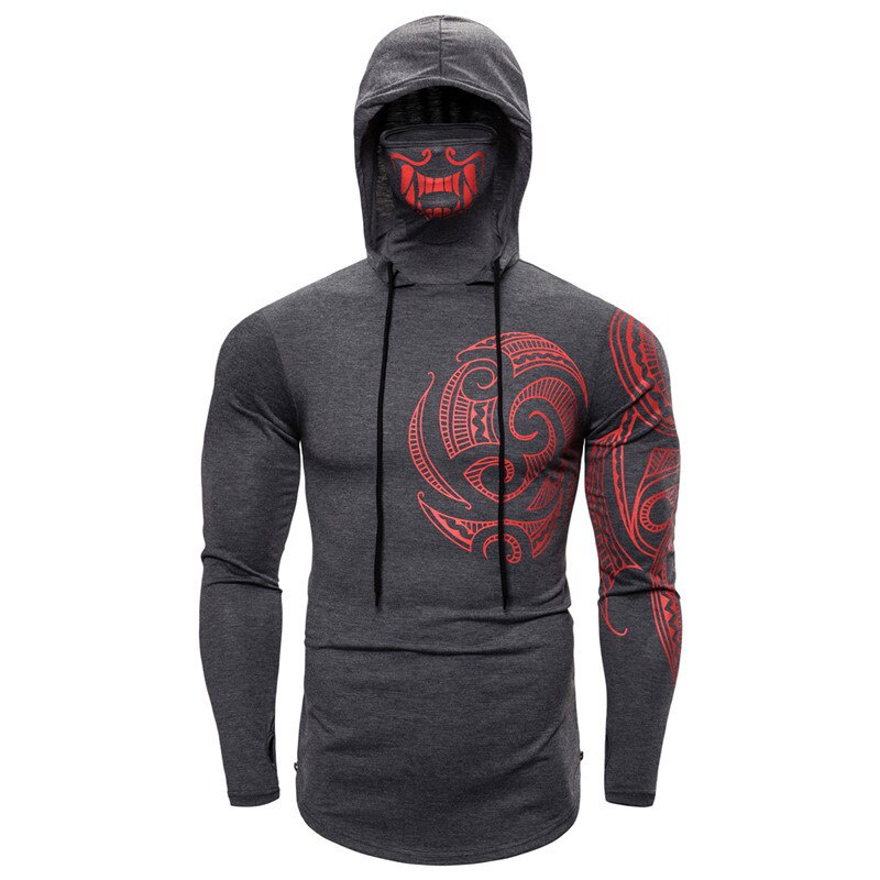 Áo Dài Tay Nam &#Áo Khoác Hoodie Mỏng Co Giãn Màu Xám Đen Có Mặt Nạ In Hình 39;s Phong Cách Đi Xe Máy Cho Nam