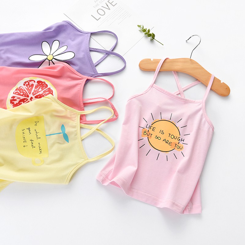 (6-16kg) Áo phông bé gái hai dây họa tiết hoa quả QATE513 - áo thun cho bé gái