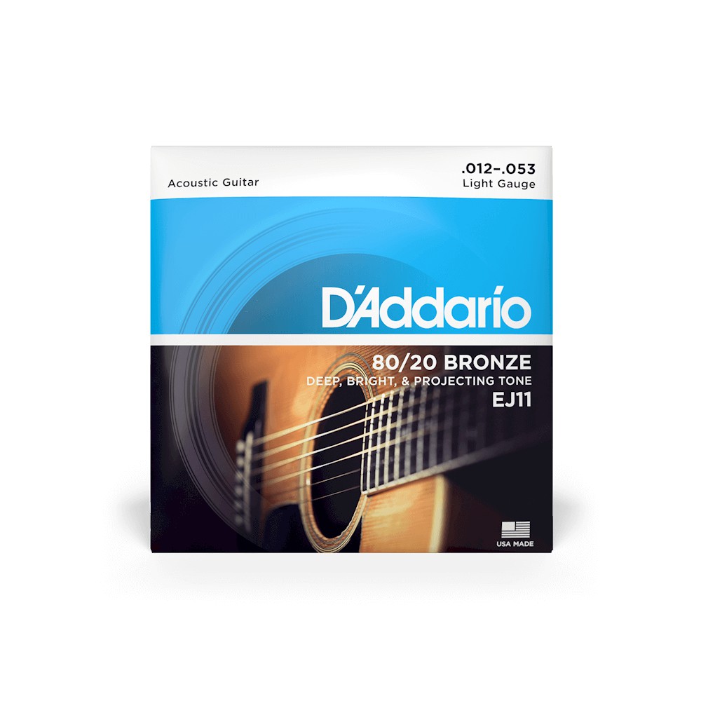 [Chính hãng] D'addario Ej11 .012-.053 Light Gauge 80/20 Bronze - Bộ dây đàn guitar acoustic D'addario EJ11 cỡ 12-53
