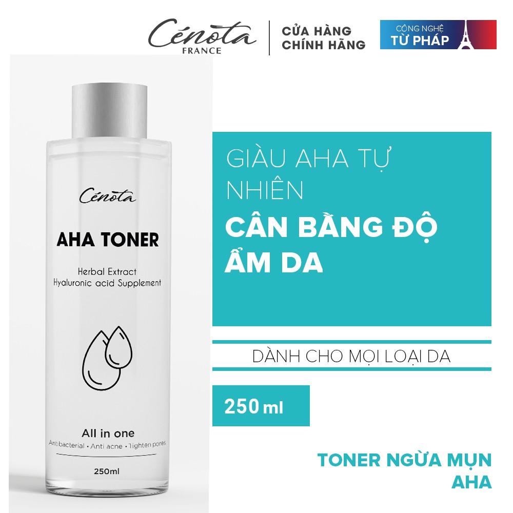 Nước hoa hồng dành cho da mụn Cénota Aha Toner 250ml, nước hoa hồng dưỡng ẩm, cân bằng độ ẩm da