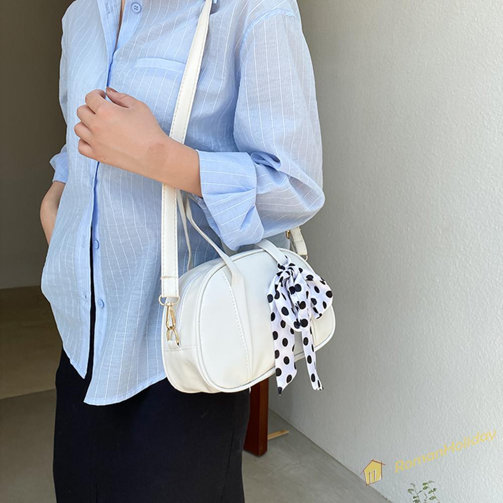 【On Sale】Vintage Women PU Pure Color Silk Scarf Messenger Bag Casual Bowknot Handbag