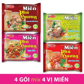 Combo 4 gói miến Phú Hương mix đủ 4 vị thịt heo thịt bằm sườn heo lẩu thái Acecook