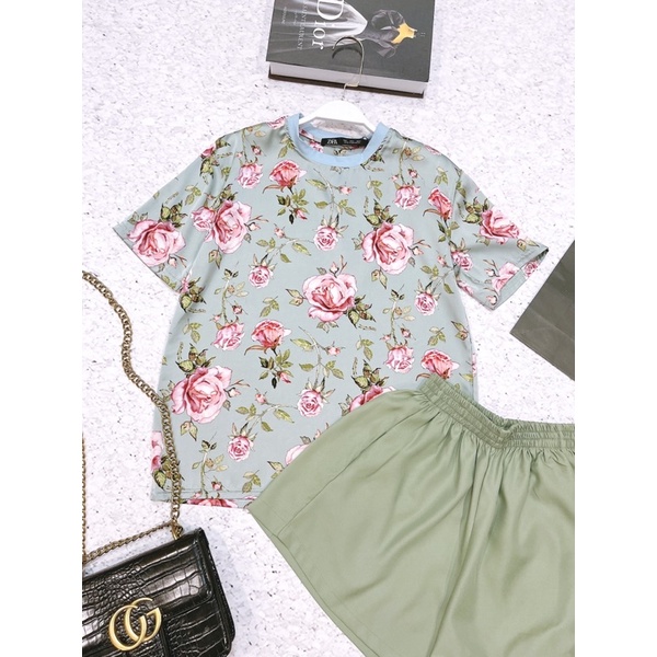 BÁN SỈ BỘ LỤA HOA XANH QUẦN SOOC CHO NỮ - Tag ZRF một màu