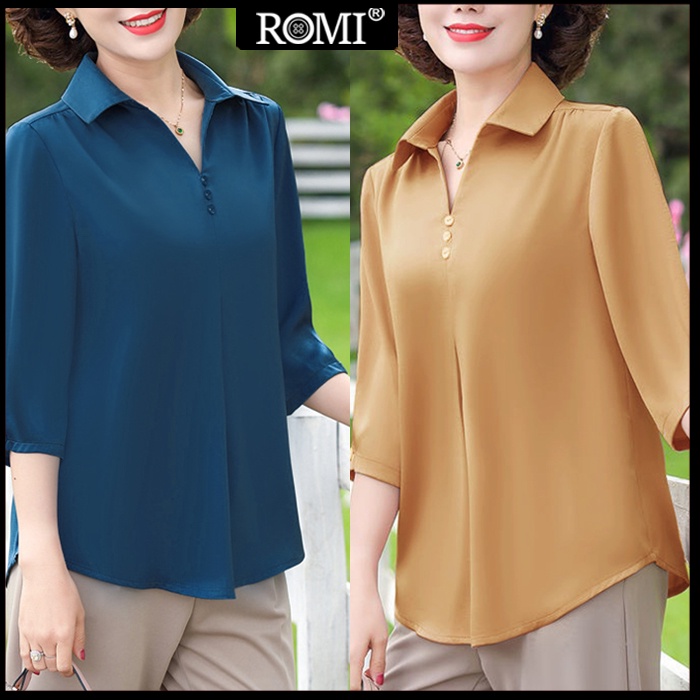 ROMI - ÁO SƠ MI TRUNG NIÊN BIGSIZE KIỂU ÁO KIỂU TRUNG NIÊN CỔ LÃNH TỤ ĐÍNH NÚT - THỜI TRANG TRUNG NIÊN 3A06 3A02 3A01