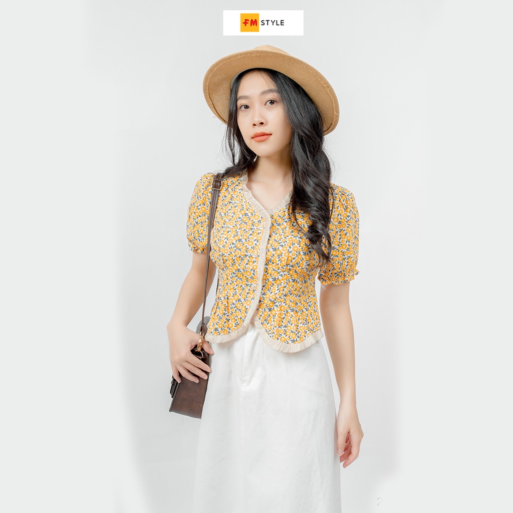 Áo kiểu nữ đẹp FM Style áo hoa nhí hoạ tiết hoa lity cổ trái tim phong cách bánh bèo siêu xinh 211001142 | BigBuy360 - bigbuy360.vn