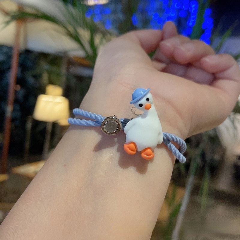 Set 1 / 2 Vòng Tay Bện Dây Thừng Gắn Mặt Hình Vịt / Chữ Love You Cho Cặp Đôi