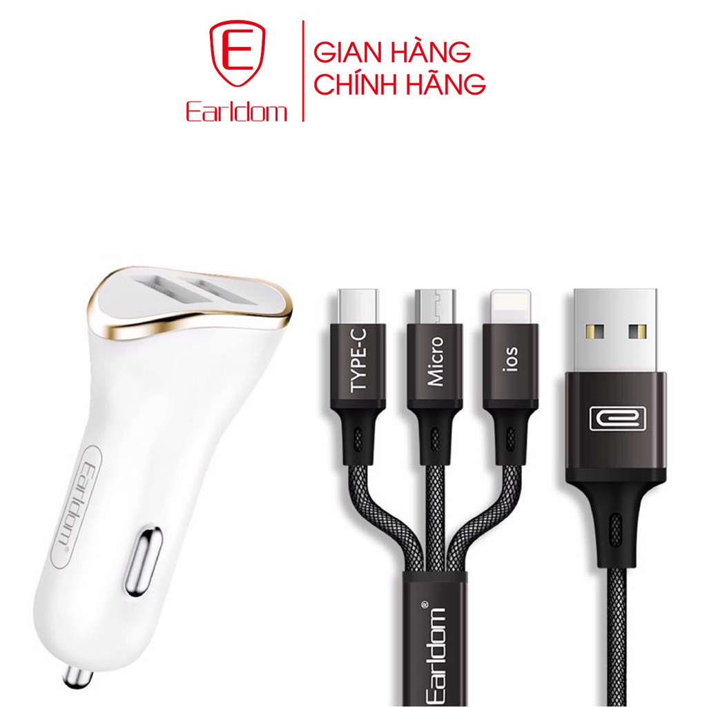 Tẩu sạc nhanh ô tô 2.1A, 2 cổng USB Earldom ES-120 chính hãng