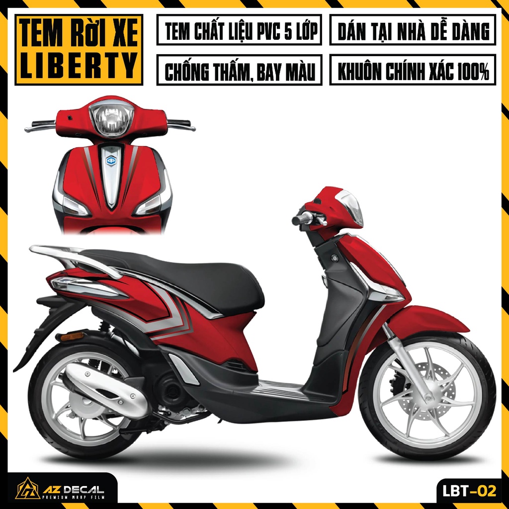 Tem Liberty Thiết Kế Độc Đáo | LBT-02 | Decal Dán Xe Máy Liberty 125 Đỏ Đen Xanh Trắng Xám Chống Nước, Bền Màu