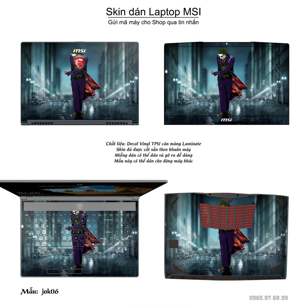 Skin dán Laptop MSI in hình Joker (inbox mã máy cho Shop)