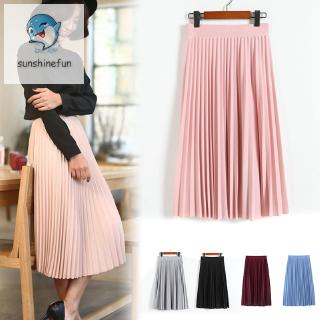 Chân váy midi lưng cao màu trơn thời trang