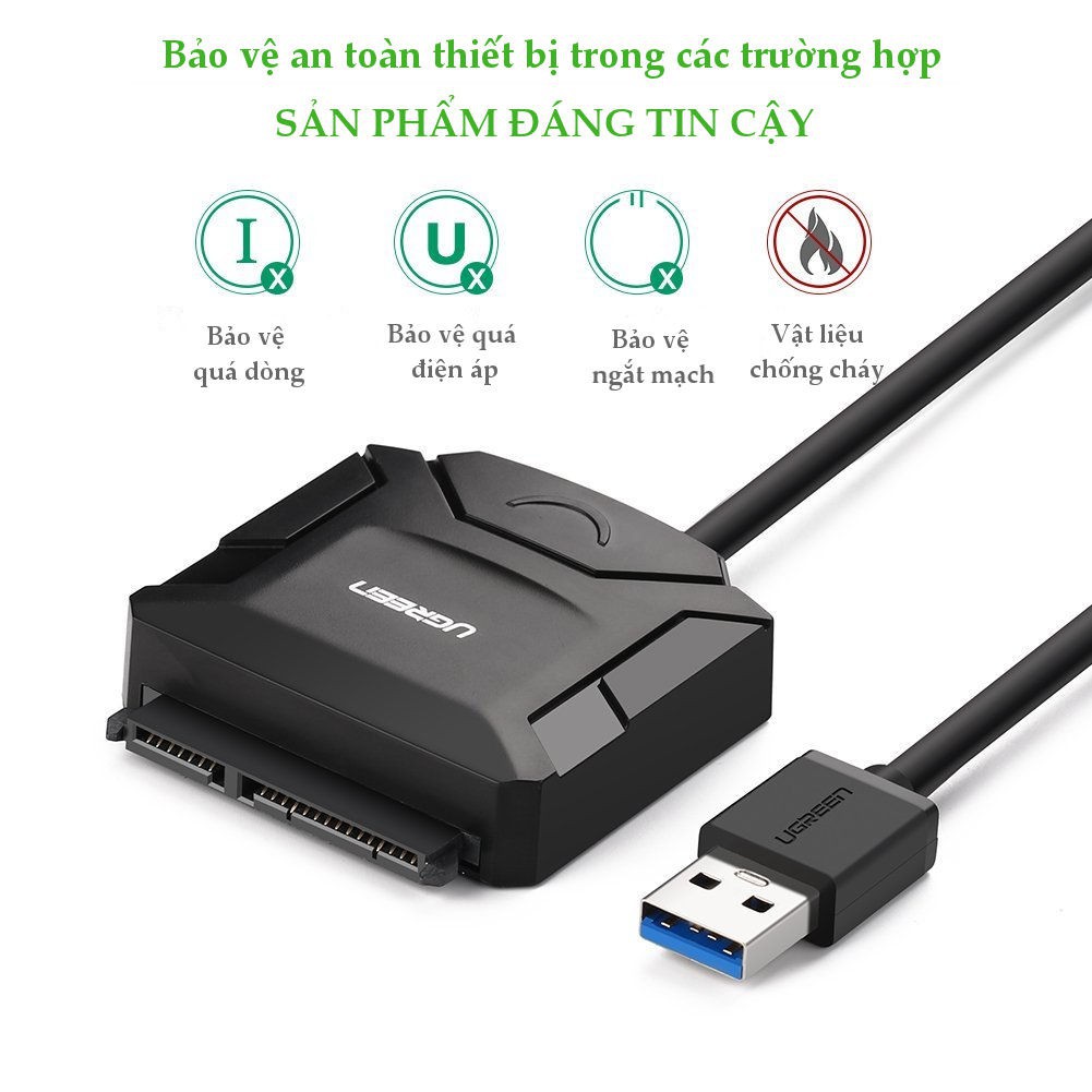 Cáp USB 3.0 To Sata Ugreen 20611,20231 Dùng Cho HDD/SSD 2,5&quot; 3,5&quot; Có Nguồn Phụ