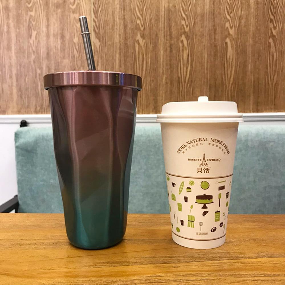 Ly giữ nhiệt inox Thái Lan 500ml có ống hút thép không gỉ bình cốc uống nước để bàn KM22007