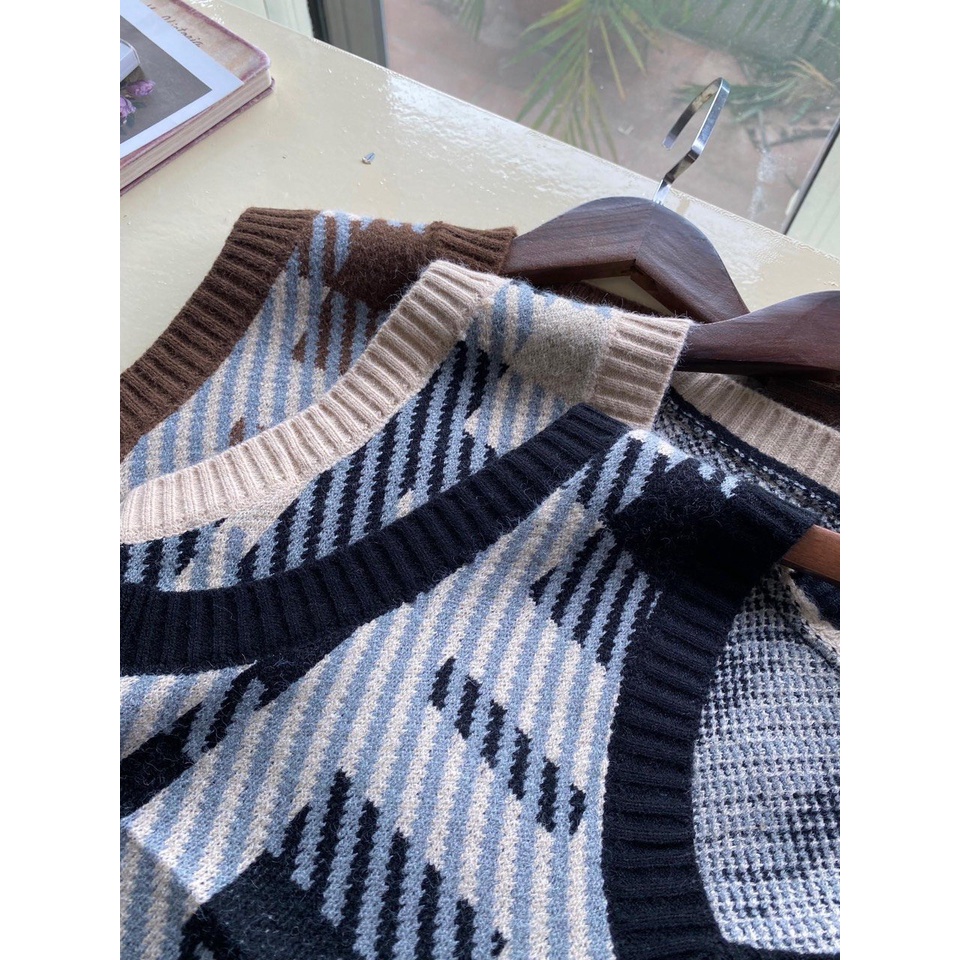 Áo len gile nữ hàn quốc from rộng họa tiết thổ cẩm phong cách Ulzzang xinh xắn Quảng châu LOẠI 1 siêu đẹp AL08 | BigBuy360 - bigbuy360.vn