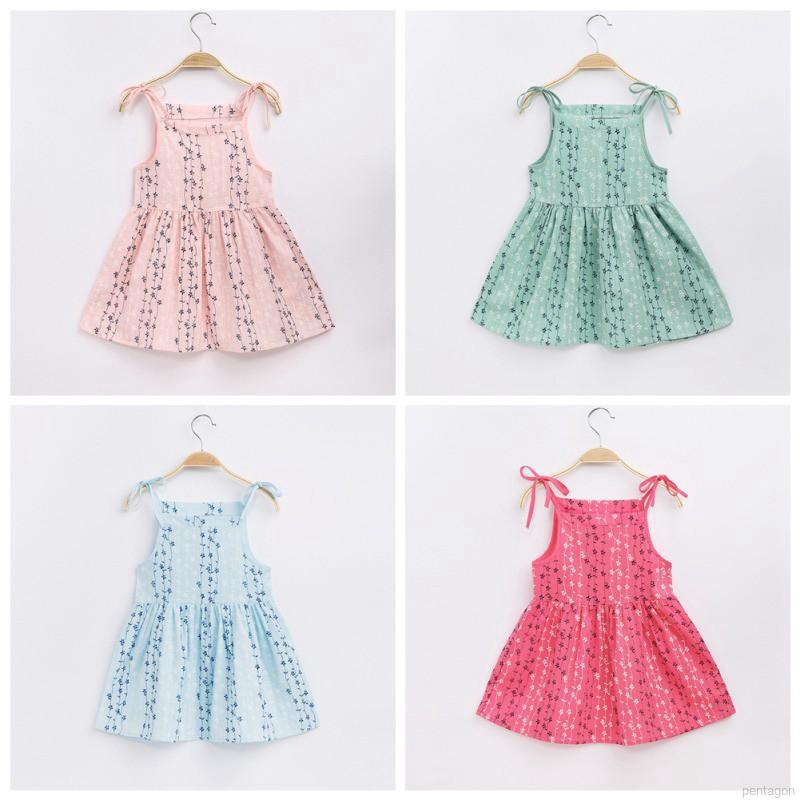 Đầm hai dây họa tiết hoa cho bé gái