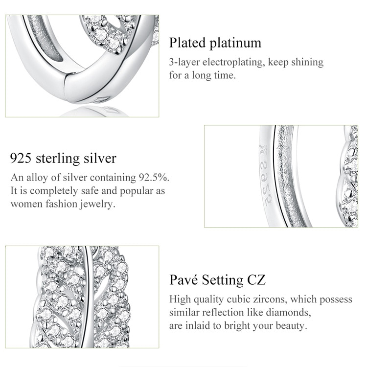 Khuyên Tai Bamoer Bằng Bạc 925 Đính Đá Hình Lông Vũ Sang Trọng