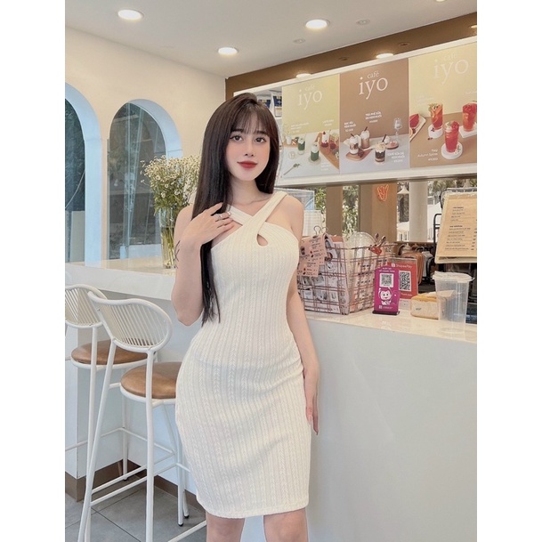 [Mới Nhất] Đầm, Váy Body Dáng Chữ A Sexy Yếm Choàng Cổ Đủ Màu Hot Trend Màu Xanh Cốm, Hồng, Nude, Trắng, Chizi Shop