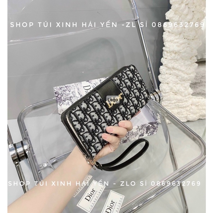 ví dài cầm tay hoạ tiết thổ cẩm logo nổi nắp bấm, ví nhiều ngăn đa năng tiện dụng